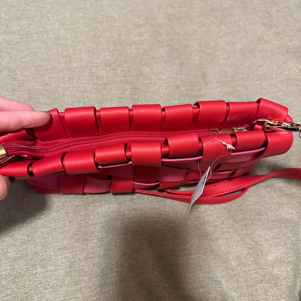 Anthropologie Puffy Woven Red and Pink Woven Clutch Or Crossbody - Picture 10 of 12